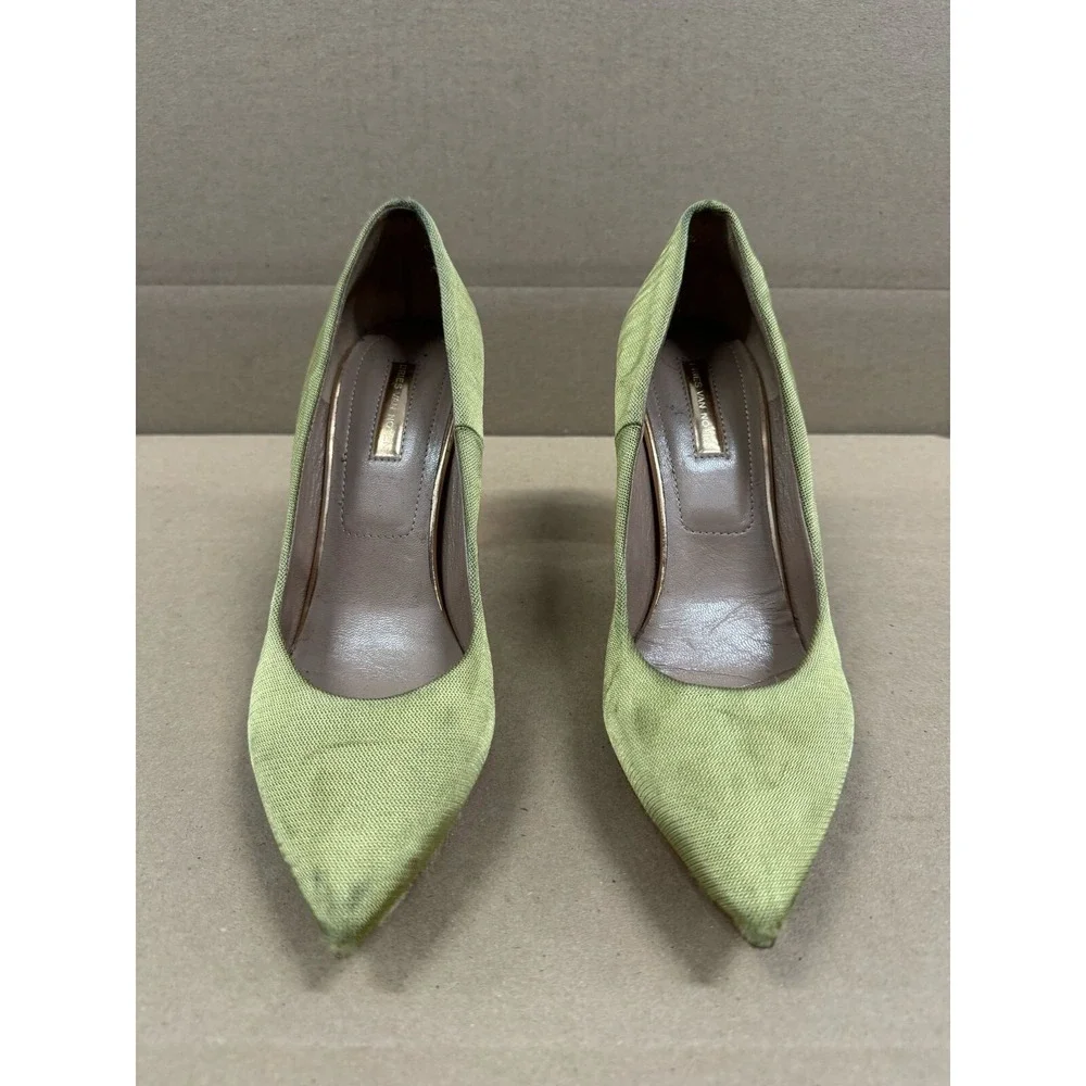Dries Van Noten Pointed Toe Leather Pumps Green Womens‎ Size 37 EU